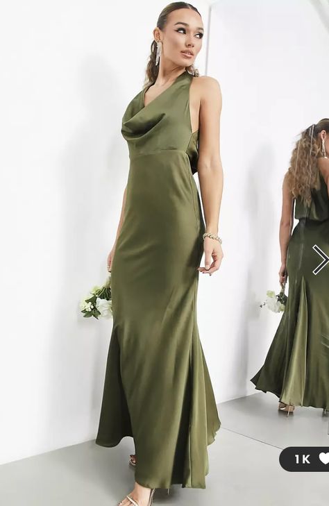 Asos Bridesmaid Dress, Olive Green Bridesmaid Dresses, Green Evening Gowns, Bridesmaid Satin, Green Wedding Colors, Olive Dress, Olive Green Dresses, Bridesmaid Dress Styles, Green Bridesmaid