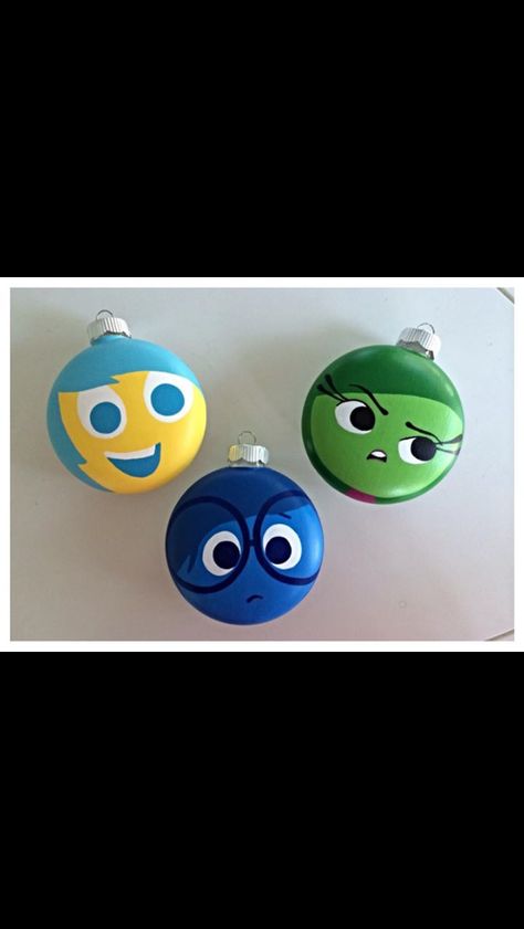 Inside Out Inside Out Ornaments Diy, Inside Out Christmas Tree, Disney Diy Christmas Ornaments, 2023 Ornaments, Disney Princess Ornaments, Holiday Ornaments Diy, Wood Slice Decor, Handpainted Christmas Ornaments, Disney Christmas Tree