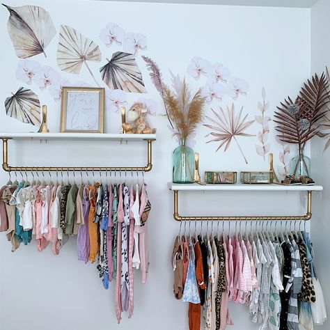 Nursery Clothes Organization No Closet, Small Nursery Ideas No Closet, Nursery Without A Closet, Nursery Clothing Rack Ideas, Small Nursery Clothes Storage, Newborn Closet Ideas, Hanging Clothes Without A Closet Nursery, Master Closet Nursery, Nursery Clothes Rail Ideas