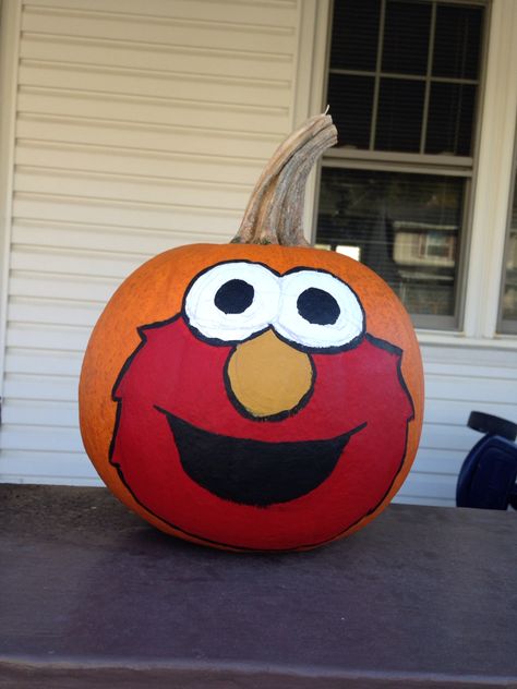 Painted elmo pumpkin for Hunter! Pumpkin Carving Ideas Elmo, Elmo Pumpkin Painted, Elmo Fire Pumpkin Carving, Elmo Fire Pumpkin, Elmo Pumpkin, Monster Painted Pumpkins, Spiderman Pumpkin, Fall Crafts For Toddlers, Painted Rocks Kids