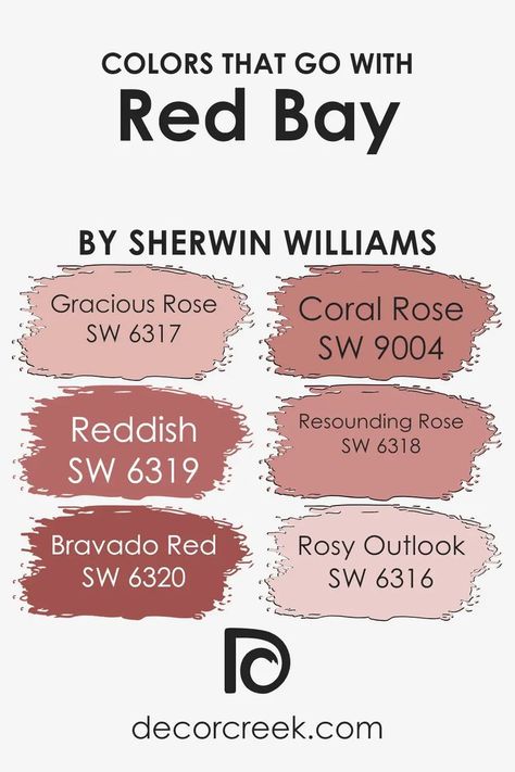 Colors that Go With Red Bay SW 6321 by Sherwin Williams Sherwin Williams Coordinating Colors, Red Paint Colors, Red Bay, Trim Colors, Coral Rose, Red Paint, Coordinating Colors, Sherwin Williams, Cozy Living