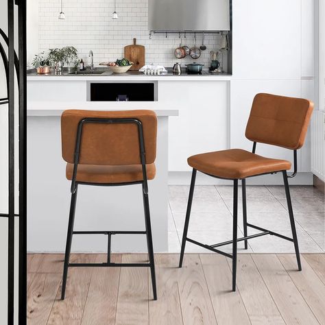 Mercury Row® Buchheit Counter Stool & Reviews | Wayfair Leather Bar Chairs, Bar Stools Kitchen, Stools Kitchen, Chair Options, Designer Bar Stools, Counter Bar, Leather Bar, Stool Design, Bar Chair