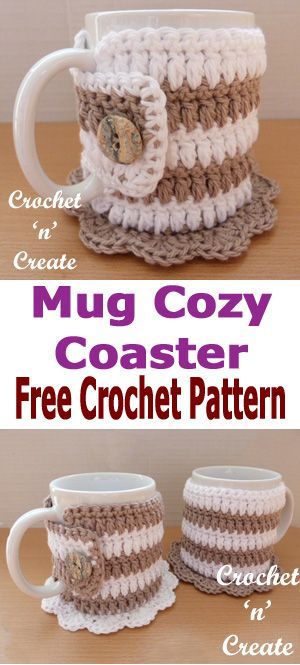 Crochet mug cozy coaster, keep your hot drinks warm and save your tables and desks from scratches, FREE crochet pattern. #crochetncreate #crochetmugcozy #crochetcoaster Coffee Mug Coozie Crochet, Coffee Mug Crochet Cozy Pattern, Mug Cozy Pattern, Crochet Mug Cozy, Crochet Mug, Crochet Coffee Cozy, Crochet Coffee, Crochet Coasters Free Pattern, Cup Cozies