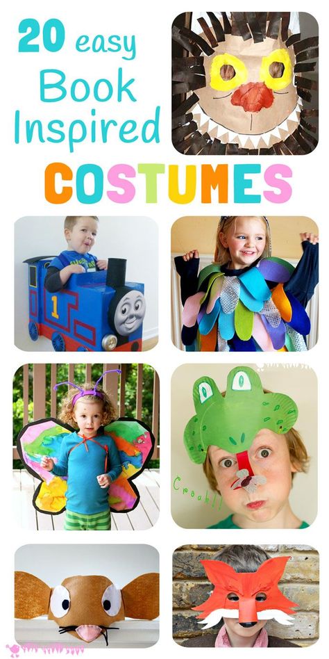 20 easy DIY Book Inspired Costumes perfect for dressing up on World Book Day and Children's Book Week. Book Inspired Costumes, Easy Book Character Costumes, Storybook Character Costumes, Book Characters Dress Up, World Book Day Ideas, Children's Book Week, Inspired Costumes, Book Character Day, Childrens Book Characters