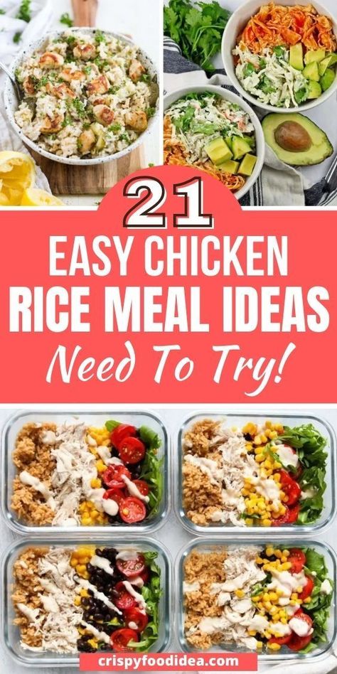 Easy Chicken Rice Meal Prep Recipes That you Will love! Quick And Easy Chicken Meal Prep, Meal Prep With Rice Healthy Recipes, Easy Meal Prep With Rice, Simple Meal Prep Meals, Meal Prep Same Ingredients Different Meals, Rice For Lunch Meals, Best Chicken And Rice Meal Prep, Diet Rice Recipes Healthy, Chicken And Rice Food Prep