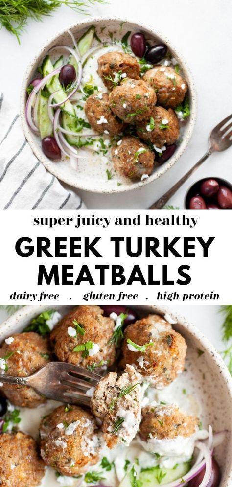 Greek Meatballs Turkey, Greek Turkey Meatballs Meal Prep, Mederteranian Recipes Dinners, Turkey Meatball Recipes, Greek Meatballs Recipe, Gluten Free Turkey Meatballs, Greek Turkey Meatballs, Turkey Meatballs Recipe, Turkey Meatballs Healthy