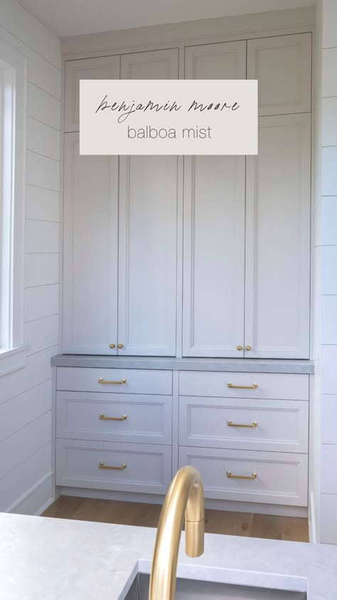 Benjamin Moore Collingwood Cabinets, Balboa Mist Benjamin Moore Kitchen, Balboa Mist Benjamin Moore Cabinets, Balboa Mist Color Palette, Balboa Mist Benjamin Moore Kitchen Cabinets, Winds Breath Benjamin Moore Cabinets, Balboa Mist Exterior, Balboa Mist Bathroom, Balboa Mist Cabinets