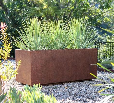 Outdoor Planters, Patio Planters & Plant Pots | Pottery Barn Wooden Storage Crates, Floating Acrylic Frame, Corten Steel Planters, Patio Planters, Steel Planters, Indoor Outdoor Planter, Small Planter, Corten Steel, Planter Box