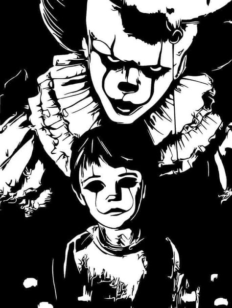 Horror Movie Stencils, Pennywise Black And White, Horror Silhouette, Black And White Stencil, Horror Clipart, Badass Drawings, Metal Drawing, Horror Artwork, Spooky Tattoos