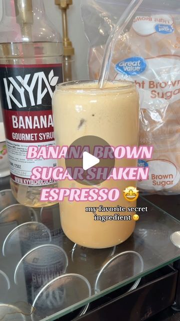 Brookelyn ☕️✨💕 on Instagram: "Banana brown sugar shaken espresso 🤩🍌  If you haven’t tried banana in your coffee, this is your sign to try it! It’s one of my favorites in coffee  Recipe:  🍌 1 tbsp brown sugar 🍌 3 pumps @kyyachocolate banana syrup or 1.5 tablespoons (code BROOKELYNKYYA10 for $ off) 🍌 2-3 shots of @nespresso I used double espresso dolce 🍌 @fairlife 2% milk + ice  ENJOY and follow me @brookelynlikesespresso for more coffee recipes on here and TikTok!   #caffeine #coffeetime #coffee #brownsugarshakenespresso #coffeegram #coffeereels #coffeeaddict" Banana Coffee Recipes, Banana Iced Coffee, How To Make Brown Sugar Shaken Espresso, Iced Brown Sugar Oatmilk Shaken Espresso Starbucks, Iced Brown Sugar Shaken Espresso, Brown Sugar Oat Milk Shaken Espresso, Banana Cold Brew, Banana Syrup, Banana Coffee