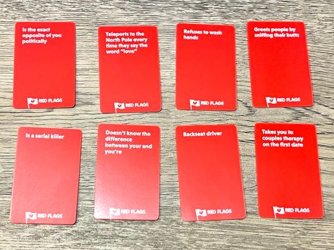 Red Flags – The Skillful Meeple Red Flags Funny, Red Or Green Flag Questions, Funny Red Flags, Red Flags, Flag Game, Sleepover Games, Halloween Queen, Couples Therapy, Typing Games