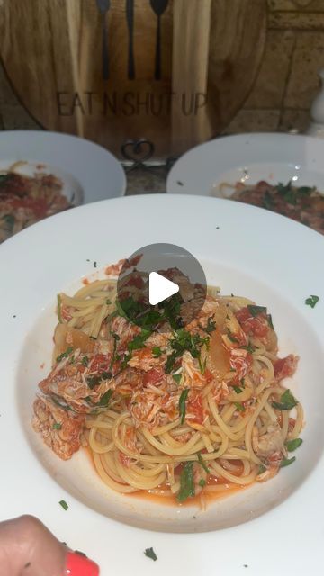 @eatnshutup on Instagram: "SPAGHETTI WITH CRABMEAT 🦀 • This was a dish I always loved as a kid especially if we had real crab legs in the sauce . However we didn’t always have the legs and it can get frustrating trying to get every last bit of meat out of those legs . Making this dish with real crabmeat from a can was just as tasty and brought me back to my childhood. Definitely buy the real crabmeat instead of imitation meat if you can’t get legs .  Sauté the onions , garlic , whole tomatoes, add in white wine 2x around the pan , I added two large cans of fresh crabmeat and a good handful of fresh parsley 🌿 let simmer for an hour . The flavor is incredible!  • Mangia e’Statti Zitto 🤌🏼 • FOLLOW 🦀LIKE 🦀SHARE  • Thank you ☺️  • #eatnshutup #spaghettiwithcrabmeat #crabmeatsauce #spaghet Crab Meat Dishes, Roasted Red Pepper Alfredo, Crab Legs, Crab Meat, Roasted Red Peppers, The Sauce, My Childhood, Fresh Parsley, Red Peppers