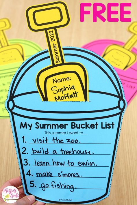 Bulletin Board Kindergarten, Summer Bucket List Craft, Fire Safety Crafts, Bucket List Craft, Summer Review Packet, Bucket Crafts, Shape Poems, Summer Review, Miss Kindergarten