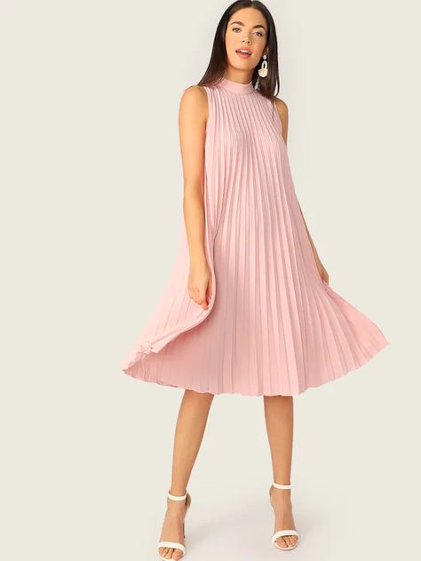 Cute Dresses Pink, Midi Summer Dress, Summer Dress Women, Midi Dress Summer, Cheap Dresses, Summer Dresses For Women, Pleated Dress, Tie Back, Tunic Dress