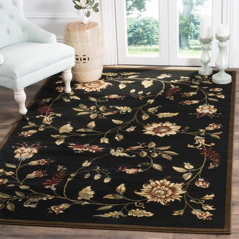 Safavieh Rug, Classy Decor, Rug Direct, Floral Area Rugs, Black Area Rugs, Floral Border, Black Rug, Nebraska Furniture Mart, Floral Rug