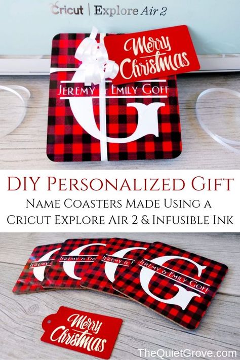 Personalized Coasters Cricut, Christmas Coasters Cricut, Cricut Coaster Ideas, Cricut Personalized Gifts, Cricut Coasters, Cricut Personalized, Name Coasters, Cricket Maker, Circuit Maker