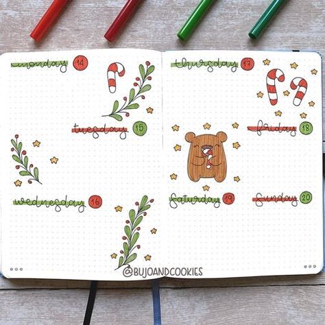 Bullet Journal August, Bullet Journal Christmas, Bullet Journal Weekly Layout, December Bullet Journal, Planner Themes, Bujo Weekly Spread, Bullet Journal Paper, Bullet Journal Weekly Spread, Christmas Calendar