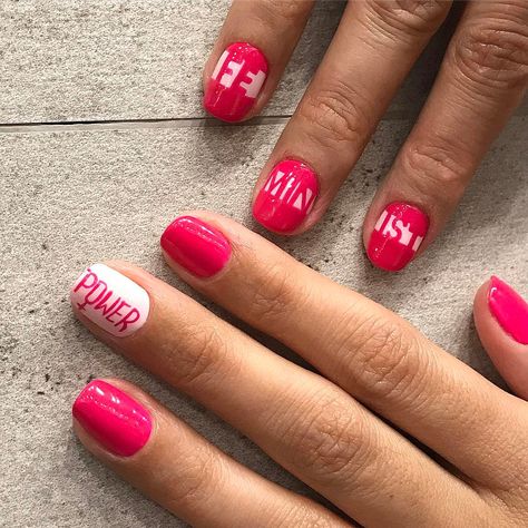 Ayanna Lewis-Gruss on Instagram: “#WomensMarch #WomensMarchNails #FeministNails #feministnailart #NailArt #GetReadyWereComing” Essie Gel Polish, Hot Pink Nail Polish, Celebrate Women, Hot Pink Nails, Essie Gel, Pink Nail Polish, Gel Polish Colors, Nail Art Inspiration, Nail Games