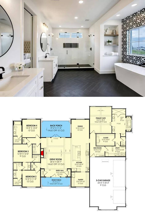 Primary Bathroom with His and Her Vanities, Soaking Tub, and Walk-In Shower (Floor Plan) His And Hers Bathroom Master Baths Plans, His And Her Separate Master Bathrooms, Primary Bathroom With Laundry, His And Hers Master Bath Floor Plan, His And Hers Bathroom Master Baths, Jack And Jill Bathroom Ideas Layout, Jack And Jill Bathroom Ideas, Master Bath Floor Plan, His Hers Bathroom