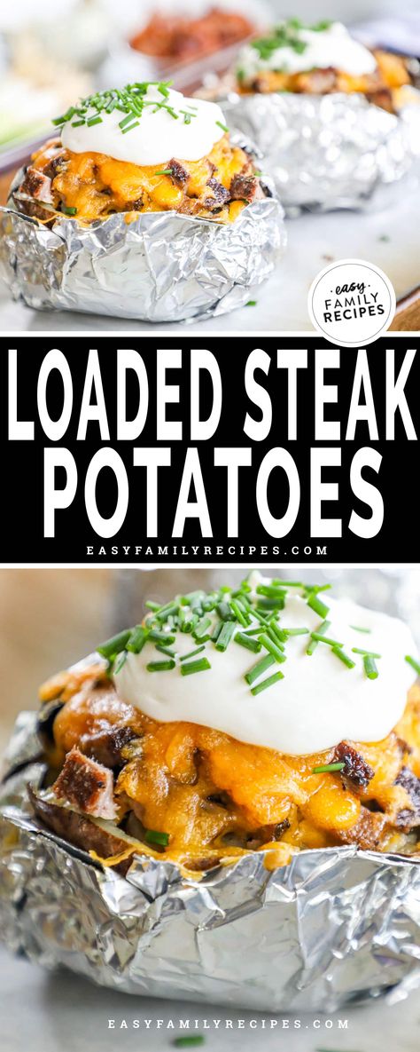 Steak Baked Potato Dinners, Steak Garlic Butter, Steak Baked Potato, Steak And Baked Potato, Baked Potato Dinner, Steak Toppings, Leftover Baked Potatoes, Baked Potato Recipe, Steak And Broccoli