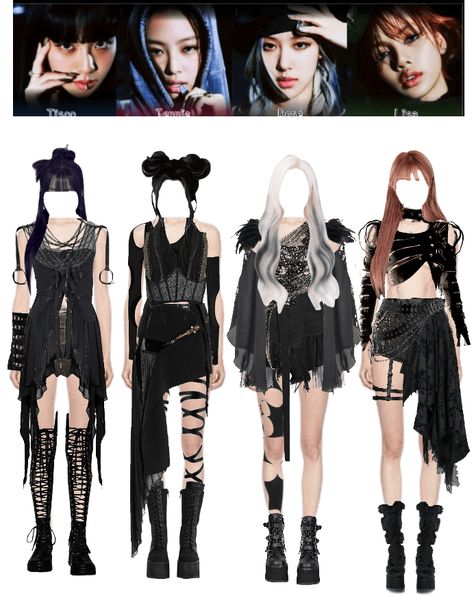 Black Pink Inspired Outfits, Pink Venom Inspired Outfits, Blackpink Outfits Concert, Black Pink Pink Venom Outfit, Pink Venom Lisa Outfit, Blackpink Pink Venom Outfits, Blackpink Concert Outfit, Venom Dress, Black And Pink Stage Outfits