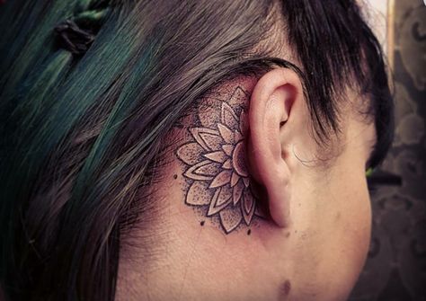 Half Mandala Tattoo, Small Mandala Tattoo, Small Mandala, Behind Ear Tattoos, Tattoo Behind Ear, Tattoos Mandala, Skeleton Hand Tattoo, Sun Tattoos, Full Sleeve Tattoos