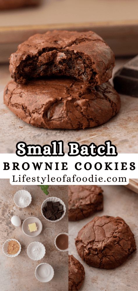 The Best Small batch brownie cookies Best Brownie Cookie Recipes, Single Serve Chocolate Cookie, Personal Brownie Recipe, Baked Goods For Boyfriend, Brookie Recipes Easy, Brownie Cookies Recipes, Brookies Recipe Cookie Brownies, Quick Chocolate Desserts, Different Cookie Recipes