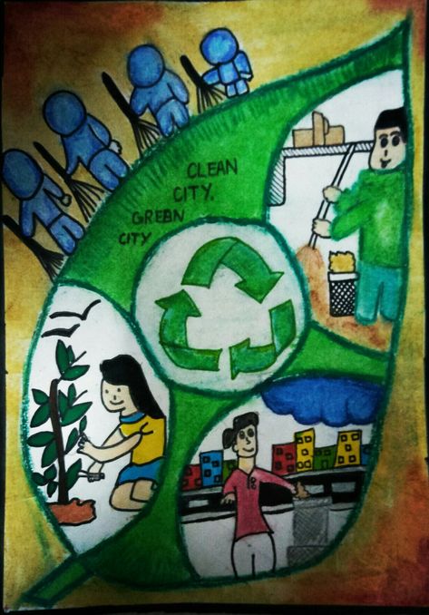 Clean city green city,  We should  keep our city clean😐👍  not only city but also our country  clean and green Clean City Green City Drawing, Clean City Green City Drawing Poster, Clean City Drawing, Green City Drawing, Drawing Competition Ideas, Clean City, City Clean, Art Journal Inspo, Bulletin Board Design