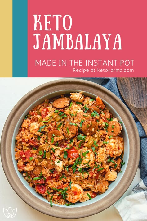 I love my Instant Pot! Do you use one in your kitchen? If you don’t you should definitely give it a shot. It makes flavorful meals in half the cooking time for most recipes. I used it to create this Instant Pot Keto Jambalaya recipe. But don’t worry! If you don’t have an Instant Pot, I’ve included the stove top recipe for you here, too. One Pot Keto Recipes, Instant Pot Keto Meals, Keto Instapot Meals, Optavia Instant Pot Recipes, Instapot Keto Soup, Insta Pot Keto Recipe, Instapot Recipes Keto, High Protein Low Carb Instant Pot Recipes, Ground Beef Instant Pot Recipes Keto