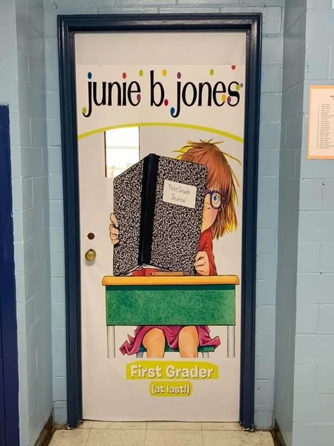 Junie B Jones book classroom door decoration Junie B Jones Classroom Door, School Door Decorations Book Theme, Favorite Book Door Decorating Contest, Classroom Door Decorations Book Theme, Storybook Classroom Door Ideas, Book Character Door Decorations, Book Door Decorating Contest, March Is Reading Month Door Decorations, Book Classroom Door