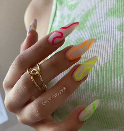 Neon Nails 2023 Trends, Neon Line Nails, Neon Nail Art Summer, Nails Design Neon, Neon Nails Ideas, Cute Neon Nails, Nails Acrylic Neon, Neon Nails Designs, Neon Manicure