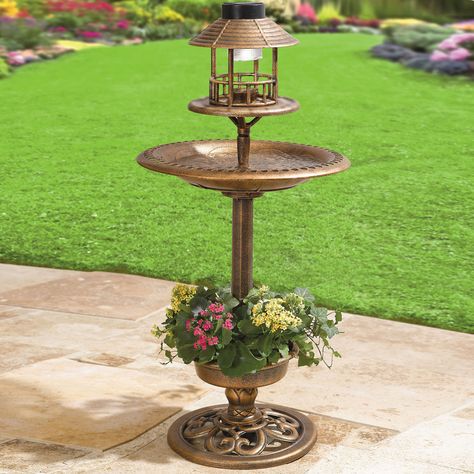 Solar Bird Bath | Decor & Garden | Brylanehome Backyard Planters, Bath Outdoor, Solar Bird Bath, Diy Bird Bath, Bird Bath Fountain, Solar Fountain, Bird Bath Garden, Patio Planters, Indoor Outdoor Furniture