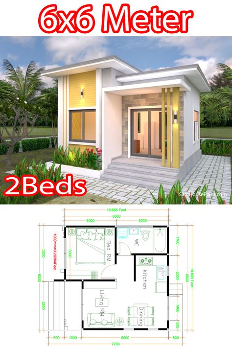 20x20 House Plans, Small House Model, Flat Roof House Designs, Small Cottage Designs, Small House Design Philippines, Small House Blueprints, Vacation House Plans, Garage Party, Small Modern House Plans