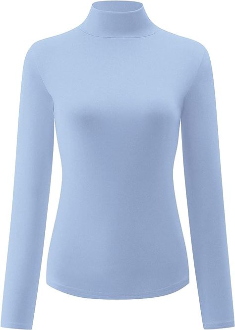 KLOTHO Women’s Slim Fitted Mock Turtleneck Tops Long Sleeve Lightweight Base Layer Shirts (Light Blue, Small) at Amazon Women’s Clothing store Long Sleeve Shirt Outfits, Fitted Turtleneck, Tops Long Sleeve, Light Blue Shirts, Mock Turtleneck, Turtle Neck Top, Skin So Soft, Base Layer, Star Fashion