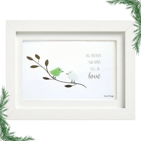 Frame Anniversary Gift, Sea Glass Colors, Beach Glass Art, Gift For Anniversary, Sea Glass Crafts, People Fall In Love, Anniversary Gifts For Couples, Two Birds, Sea Glass Art