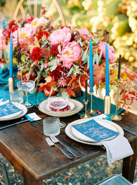 Bohemian Centerpieces, Jewel Tone Wedding, Ikea Hackers, Turquoise Wedding, Entertainment Center Decor, Fall Tablescapes, 100 Layer Cake, Wedding Tablescapes, Fall Table