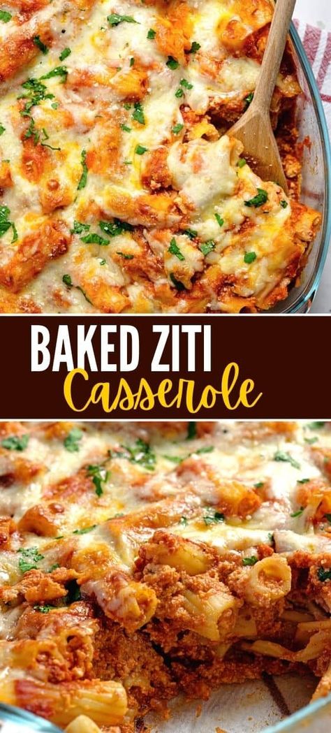 Baked Ziti Casserole Meatless Baked Ziti, Baked Ziti Casserole, Ziti Casserole, Ziti With Sausage, Baked Ziti With Ricotta, Pork Crockpot Recipes, Ziti Recipe, Ziti Pasta, Cheese Mozzarella