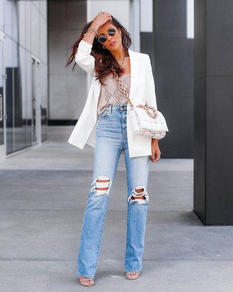 Straight Jeans Outfit, Spring Blazer, Spring Denim, Coachella Fashion, Cute Spring Outfits, Style Inspiration Fall, Blazer Outfits, White Blazer, Outfits Casuales