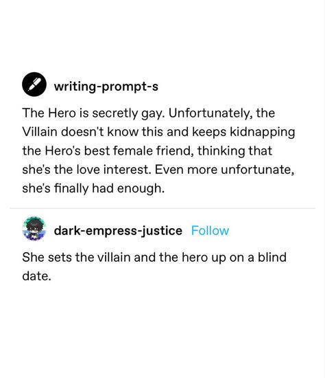 Villain X Civilian, Hero And Villain Writing Prompts Funny, Villainxhero Writing Prompts, Villain X Civilian Prompts, Queer Writing Prompts, Hero X Villain, Hero X Villain Prompts, Heroxvillian Prompt, Lgbtq Writing Prompts