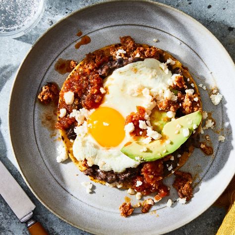 Huevos Rancheros With Chorizo & Porky Refried Beans recipe on Food52 Huevos Rancheros Recipe, Mexican Eggs, Refried Beans Recipe, Mexican Pork, How To Cook Chorizo, Latin Recipes, Chorizo Recipes, Recipes Mexican, Fall Menu