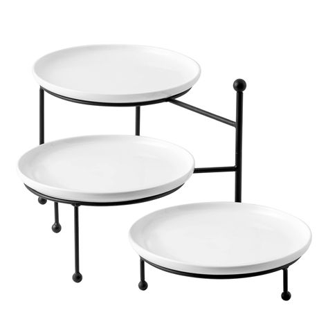 PRICES MAY VARY. PERFECT FOR DECORATING AND ENTERTAINMENT - Breathe new life into your parties with this attractive 3 tier serving stand! You can swivel the tiers to either be straight up and down or in a cascading look. This tiered server is great to add to your collection of entertaining supplies. Impress your guests at birthday parties, baby showers, weddings, anniversaries, graduations, and other special activities. ELEGANT AND PRACTICAL PLATES - Each round plate measures 10". It is large en Tiered Serving Stand, Tiered Tray Stand, Serving Stand, Dessert Stand, Food Display, Metal Stand, Porcelain Plates, Serving Trays, White Porcelain