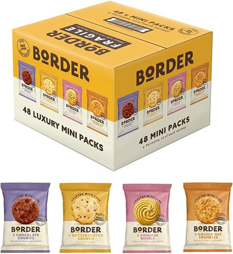 Border Biscuits 48 Packs, Mini Multipacks Biscuits Box, 4 Flavour Variety Luxury Biscuits, 2 per pack, Individually Wrapped Biscuits, Bulk Biscuits and Cookies, Biscuits Gift Set : Amazon.co.uk: Grocery Viennese Whirls, Crunch Chocolate, Border Biscuits, Biscuits Packaging, Cookie Crunch, Chocolate Chip Brownies, Oat Crumble, Buttery Biscuits, Snack Items