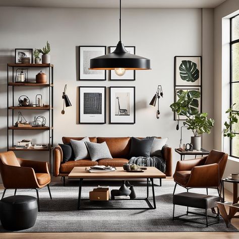 metal and wood industrial accents Metal Living Room Decor, Industrial Chic Living Room, Style Living Room Ideas, Estilo Industrial Chic, Industrial Chic Interior, Industrial Accents, Modern Industrial Living Room, Industrial Decor Living Room, Industrial Living Room Design