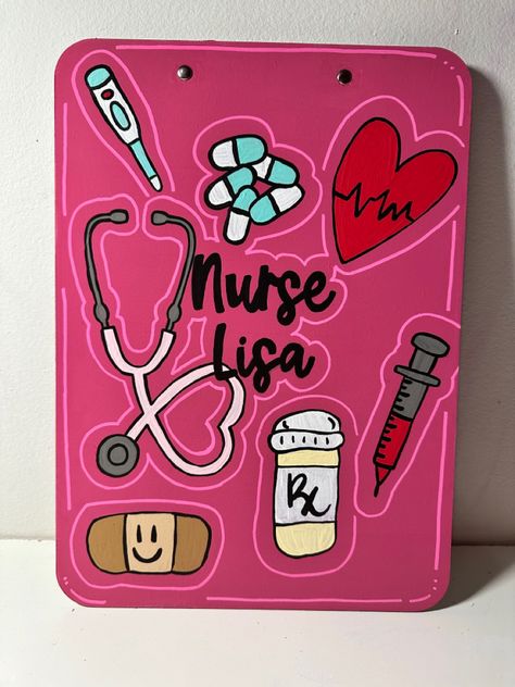 Nurse Nurse appreciation gift diy gift idea nurse gift nurse ideas nurse Nurse Signs Diy, Nurse Canvas Painting, Painted Nurse Clipboard, Nursing Painting Ideas, Nurse Art Paintings, Paint Clipboard, Nursing Doodles, Nursing Painting, Nurse Painting