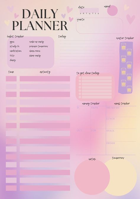 daily planner pink plannerinsert #freeblogplanner. Planners Aesthetic, Acrylic Planner, Pink Daily Planner, Exam Planner, Digital Planner Ideas, Planner Pink, Weekly Schedule Planner, Study Planner Printable, Student Planner Printable