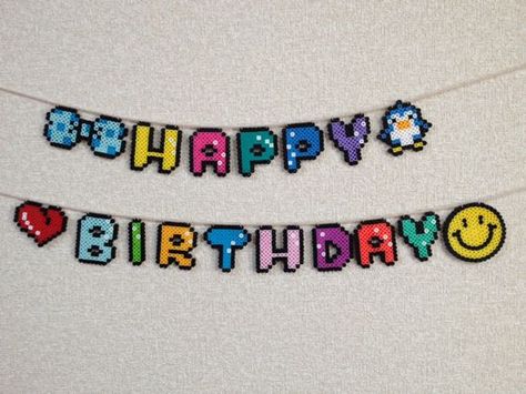 Birthday Perler Beads, Happy Birthday Garland, Writing Text, Pixel Beads, Easy Perler Beads Ideas, Birthday Garland, Hama Beads Design, Perler Bead Designs, Perler Bead Crafts