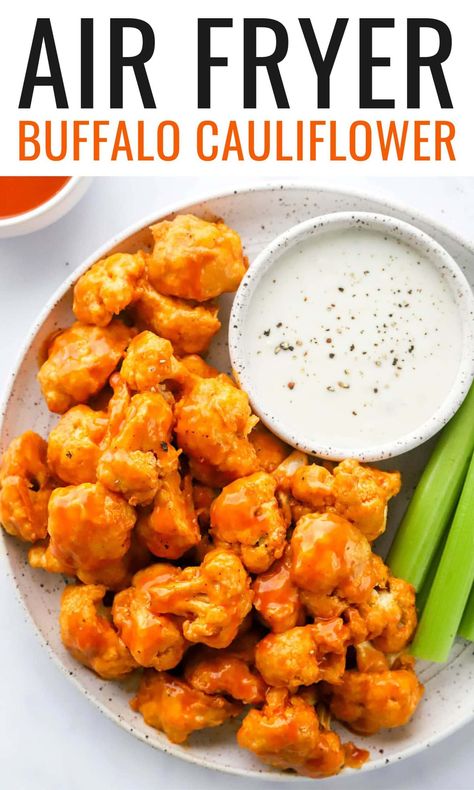 Air Fryer Buffalo Cauliflower Vegetarian Finger Food, Air Fryer Buffalo Cauliflower, Optavia Hacks, Buffalo Cauliflower Wings, Buffalo Cauliflower Recipes, Vegetarian Chili Easy, Baked Buffalo Cauliflower, Vegetarian Appetizer, Cauliflower Buffalo Wings