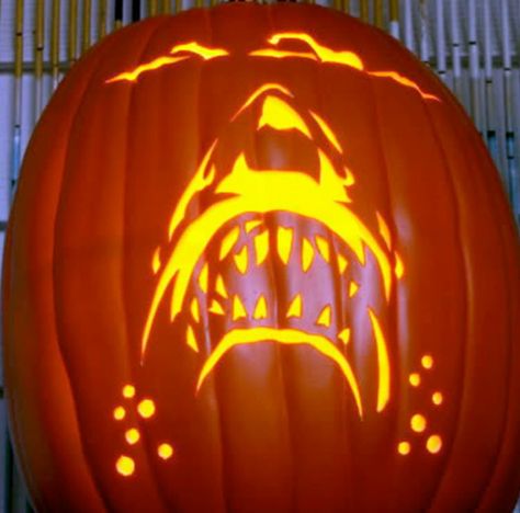 Jaws Pumpkin, Shark Pumpkin Carving, Shark Pumpkin, Free Pumpkin Stencils, Pumpkin Carving Template, Pumpkin Stencils Free, Halloween Pumpkin Stencils, Pumpkin Patterns, Pumpkin Stencils