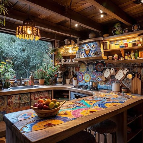 Earthship Kitchen, Maximize Small Kitchen, Apartment Planning, Cottage Core Home, Colorful House, Hippie Homes, Off Grid Cabin, Boho Lifestyle, Cabin Cottage