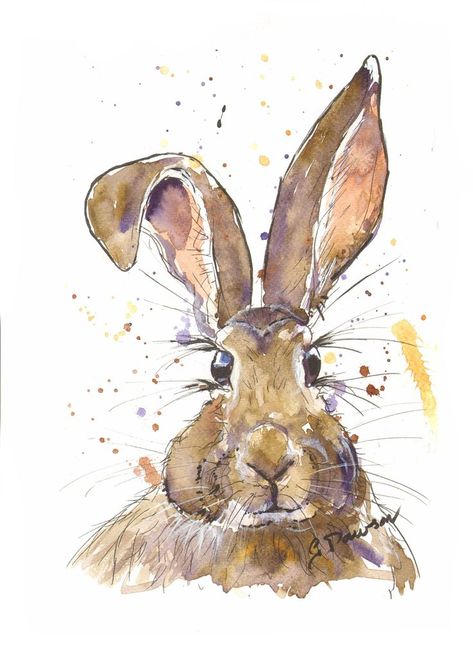 Hare Watercolour, Hare Painting, Hare Art, Hare Print, Watercolour Wall, Bunny Painting, Art Media, Arts N Crafts, Watercolor Painting Techniques